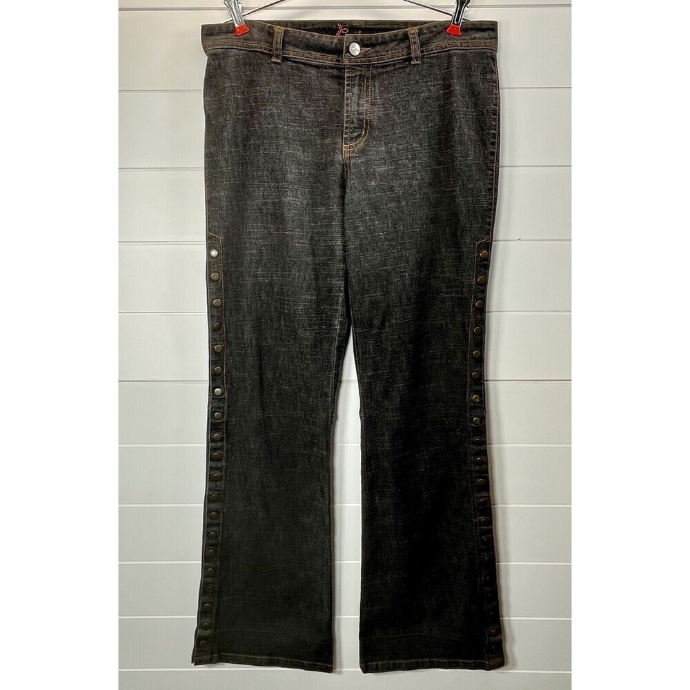CACHE BLACK JEANS Bell Bottom Wide Leg Flare SNAP SIDES Cowgirl Boho 70s’ Style